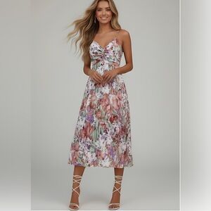Floral Print Pleated Cami Dress